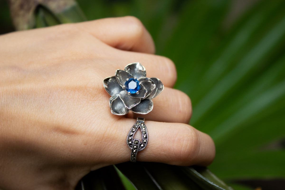 Nature's Embrace: Kyanite Flower Ring, AR-7125