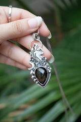 Duskmire Sentinel: Smokey Quartz Cat Pendant, AP-7518