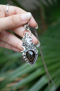 Duskmire Sentinel: Smokey Quartz Cat Pendant, AP-7518