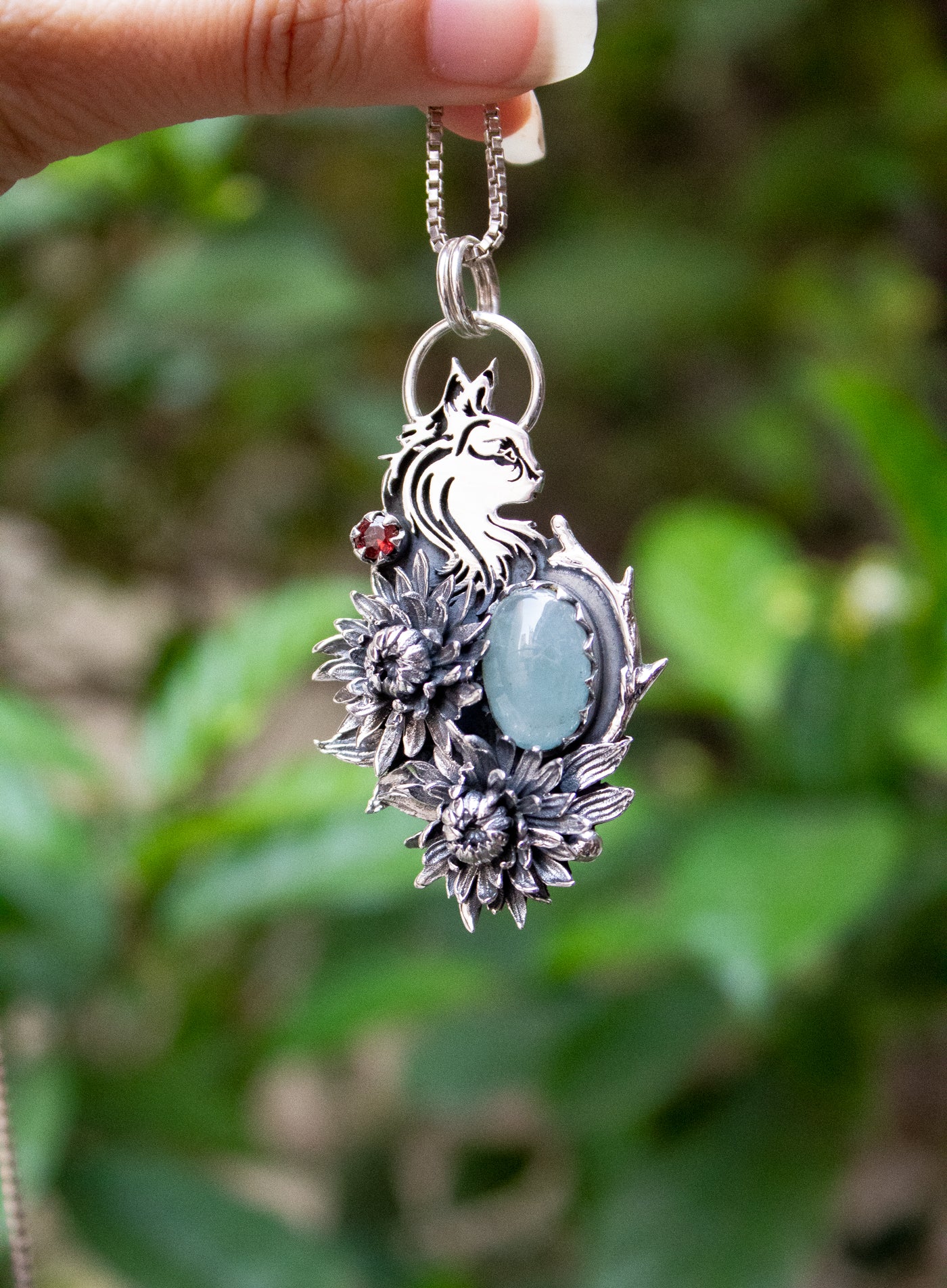 Aquamarine Pendant with Cat: AP-7514