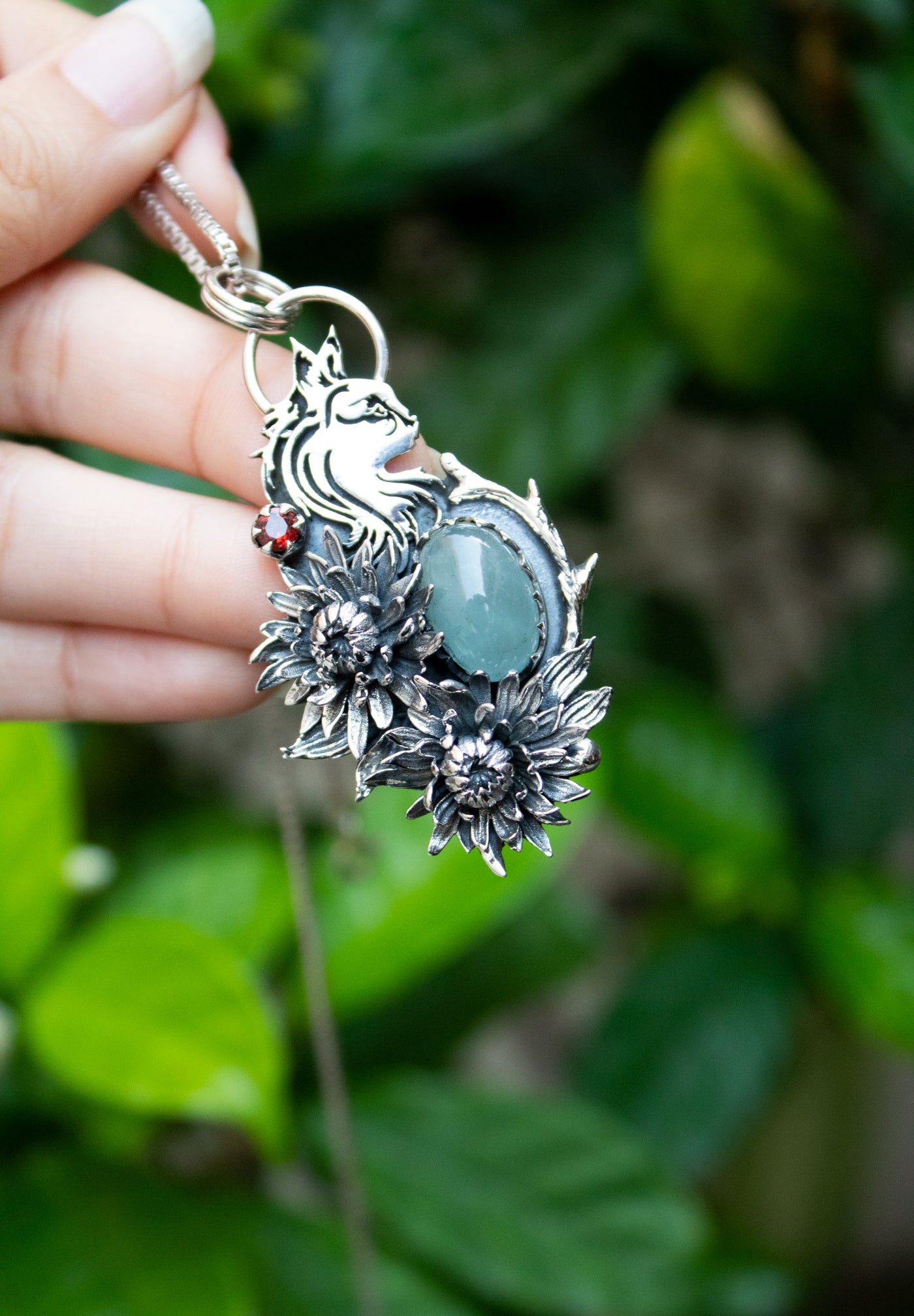 Aquamarine Pendant with Cat: AP-7514