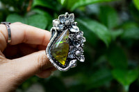 Ethereal Flora: Artisanal Ammolite Sterling Silver Ring, AR-7106