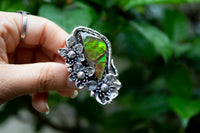 Ethereal Flora: Artisanal Ammolite Sterling Silver Ring, AR-7106