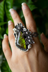 Ethereal Flora: Artisanal Ammolite Sterling Silver Ring, AR-7106