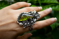 Ethereal Flora: Artisanal Ammolite Sterling Silver Ring, AR-7106