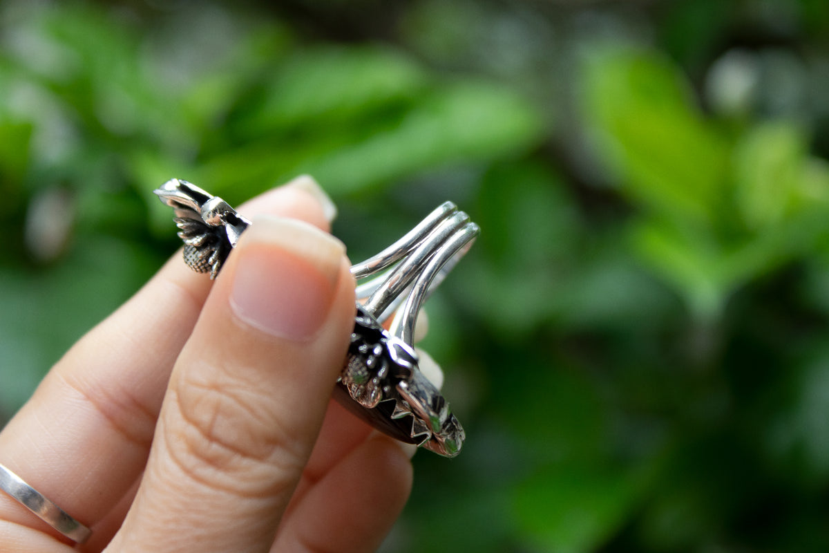 Ethereal Flora: Artisanal Ammolite Sterling Silver Ring, AR-7106