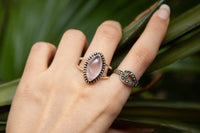 Rose Quartz Ring, Marquise Shape Stone Ring AR-6839