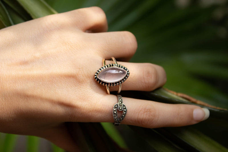 Rose Quartz Ring, Marquise Shape Stone Ring AR-6839