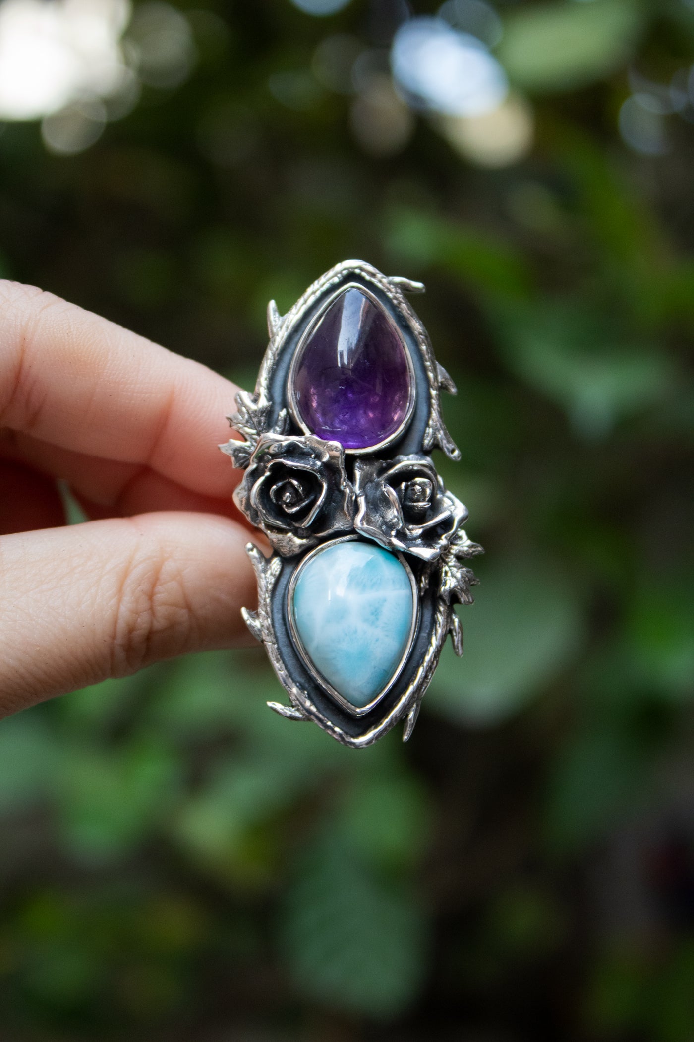 Amethyst & Larimar Rose Ring, AR-7568
