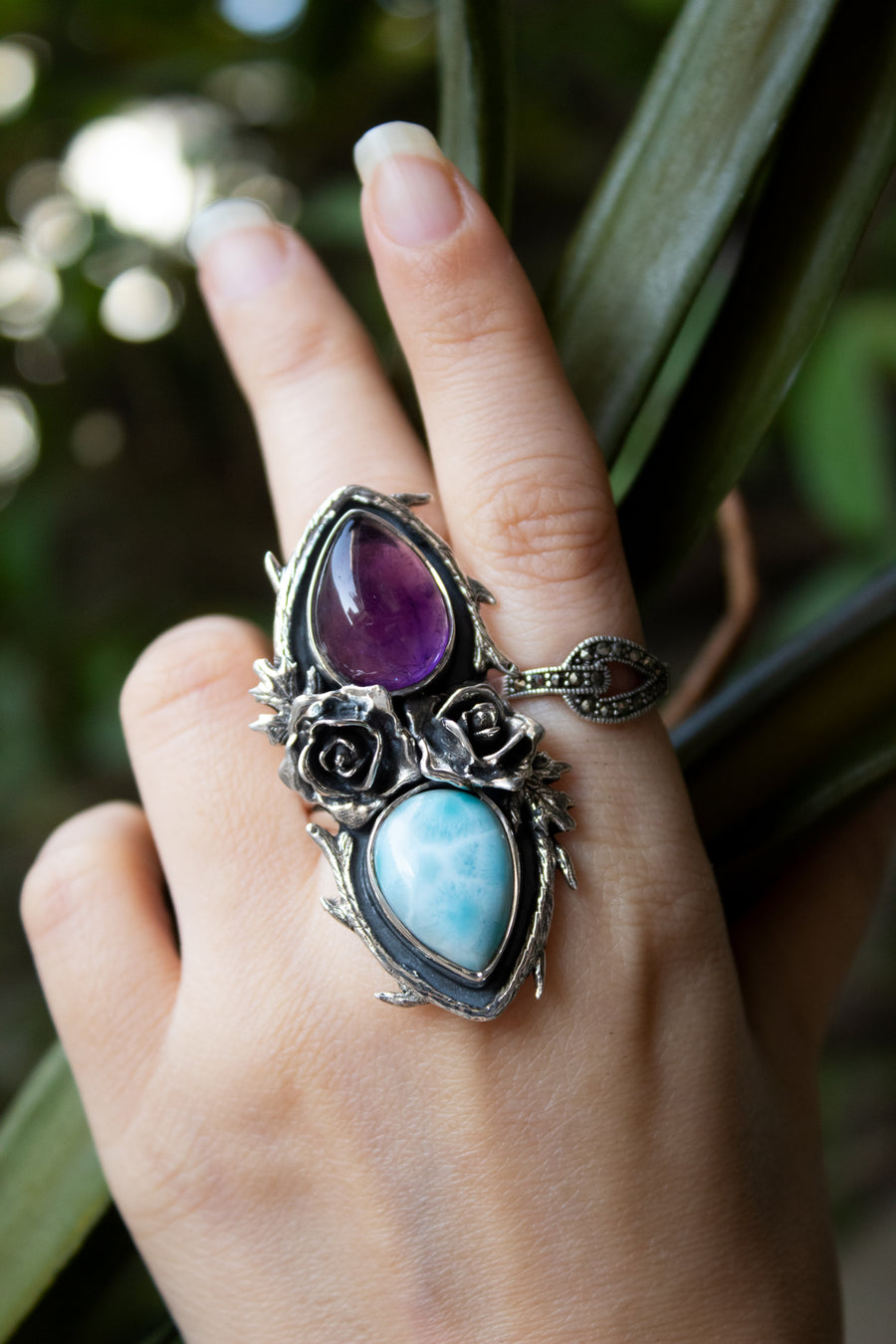 Amethyst & Larimar Rose Ring, AR-7568