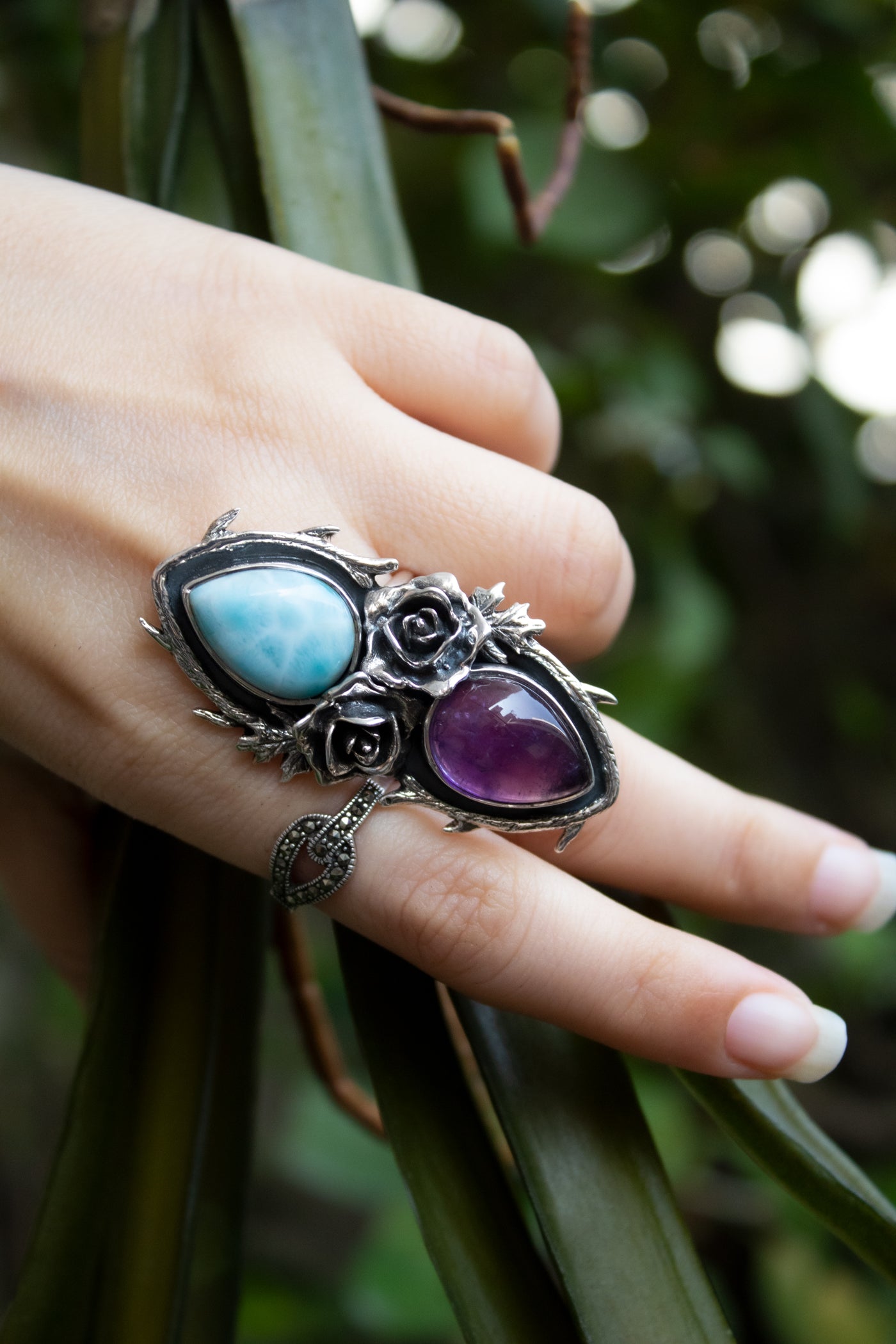 Amethyst & Larimar Rose Ring, AR-7568