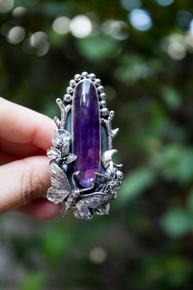 Celestial Grace: Amethyst Butterfly Ring, AR-7544