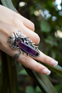 Celestial Grace: Amethyst Butterfly Ring, AR-7544