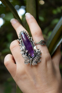 Celestial Grace: Amethyst Butterfly Ring, AR-7544