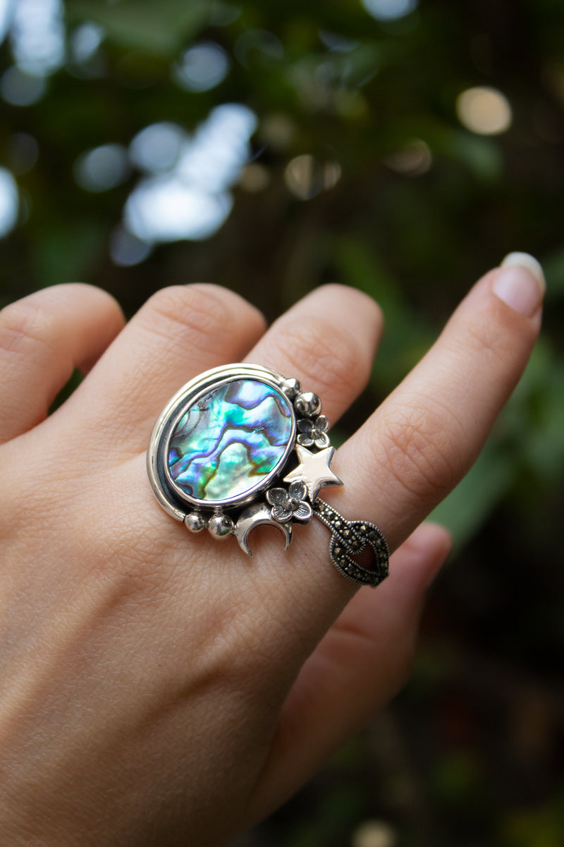 Tidebound Star: Abalone Shell Ring, AR- 7529