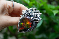 Ethereal Flora: Artisanal Ammolite Sterling Silver Ring, AR-7120