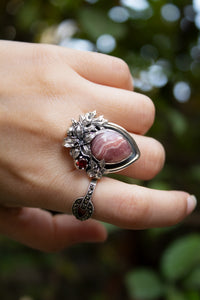 Petal & Pulse: Rhodochrosite Garnet Ring, AR-7543