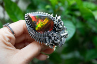 Ethereal Flora: Artisanal Ammolite Sterling Silver Ring, AR-7120