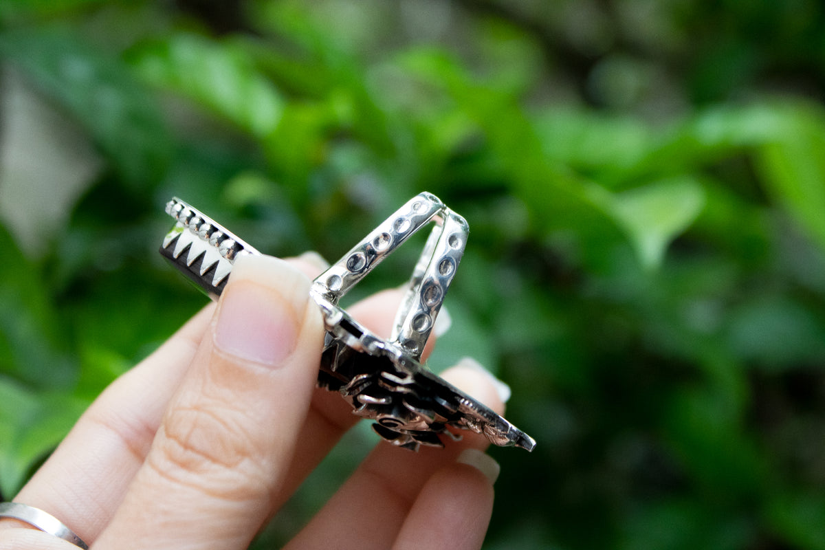 Ethereal Flora: Artisanal Ammolite Sterling Silver Ring, AR-7120