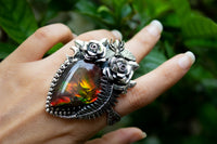 Ethereal Flora: Artisanal Ammolite Sterling Silver Ring, AR-7120