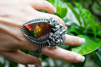 Ethereal Flora: Artisanal Ammolite Sterling Silver Ring, AR-7120