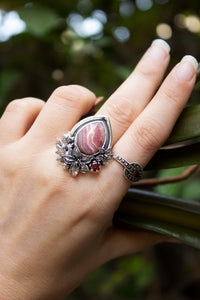 Petal & Pulse: Rhodochrosite Garnet Ring, AR-7543