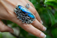 Twilight Blossom: Labradorite Flower Ring,  AR-7115