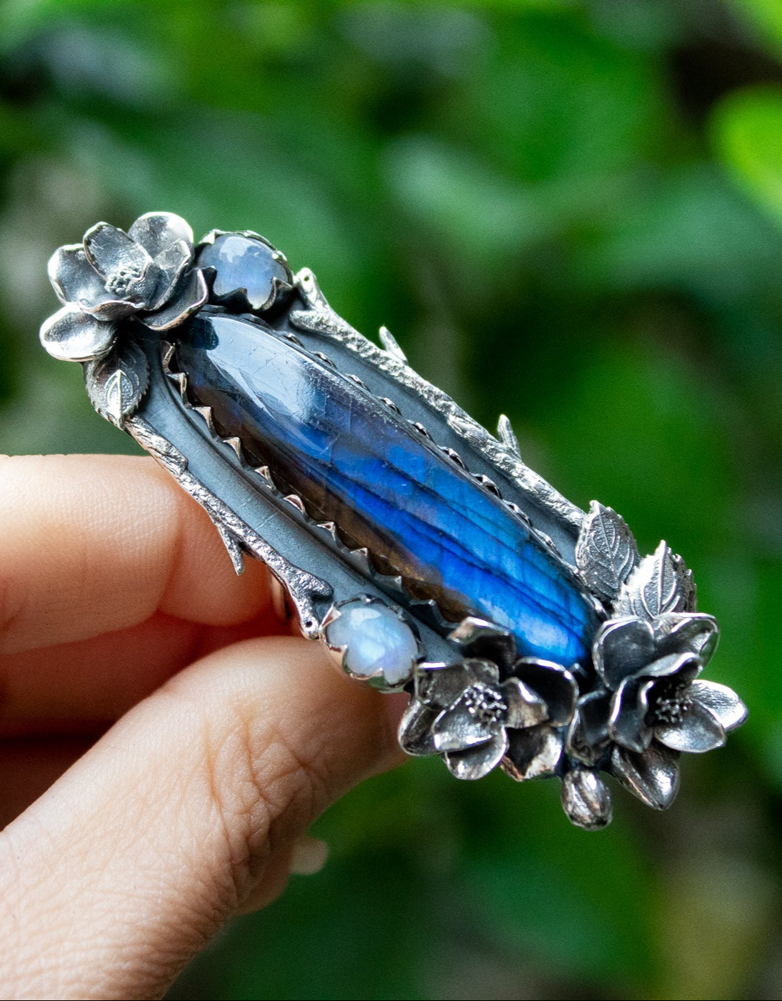 Anneau de Labradorite, anneau de pierre gemme de Labradorite de feu bleu, AR-1207