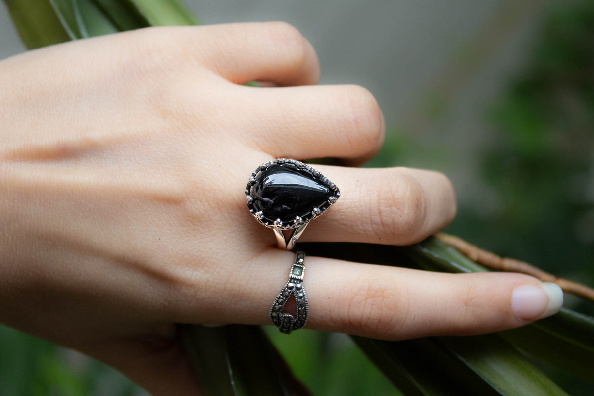 Black Onyx Ring, Dainty Promise Ring, AR-6831