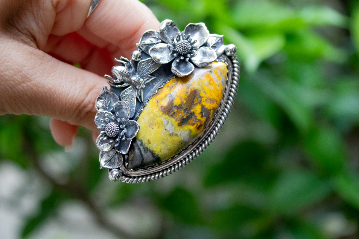 The Honeyed Blossom: Bumble Bee Jasper Ring, AR- 7114