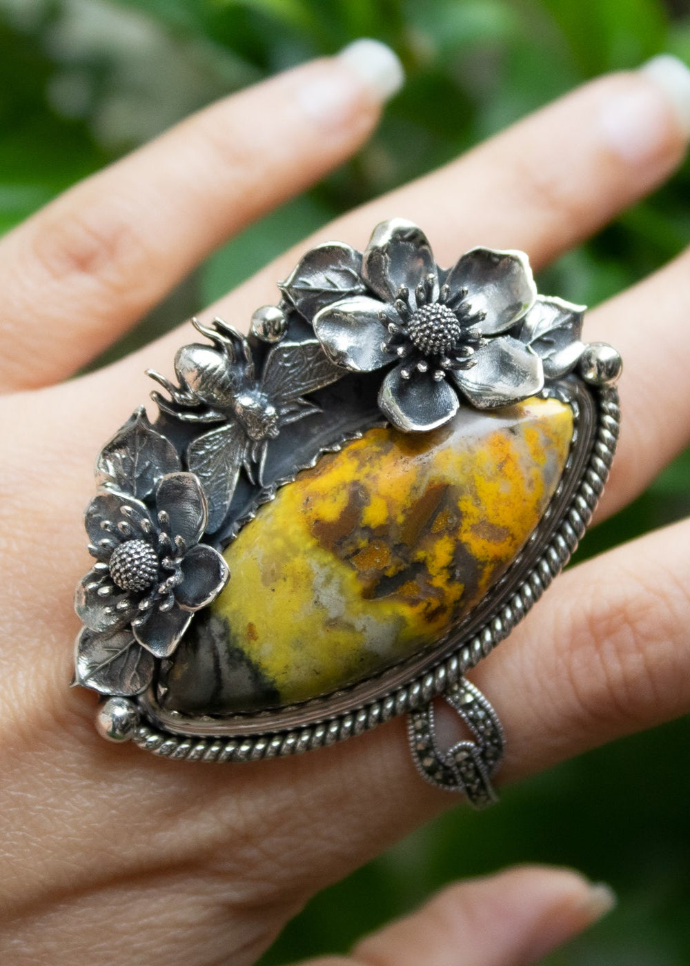 The Honeyed Blossom: Bumble Bee Jasper Ring, AR- 7114