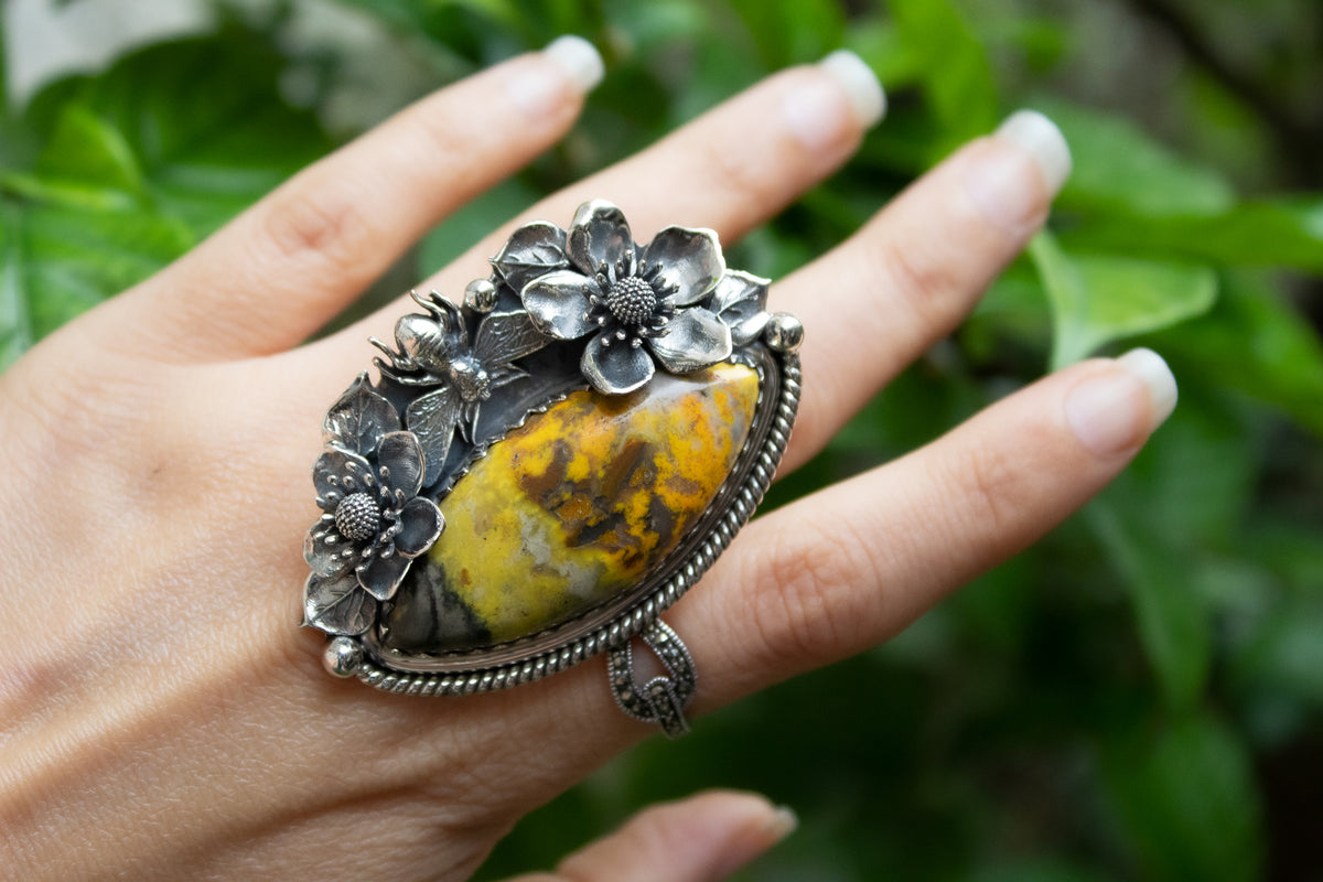 The Honeyed Blossom: Bumble Bee Jasper Ring, AR- 7114