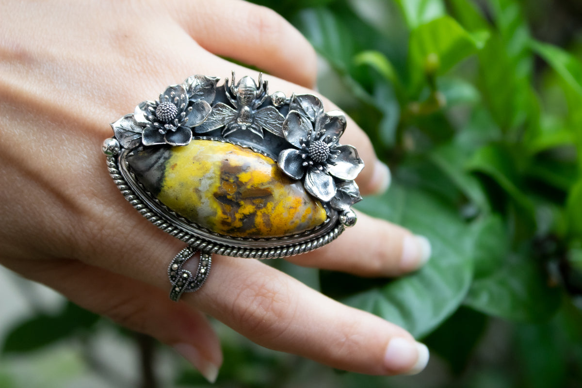 The Honeyed Blossom: Bumble Bee Jasper Ring, AR- 7114