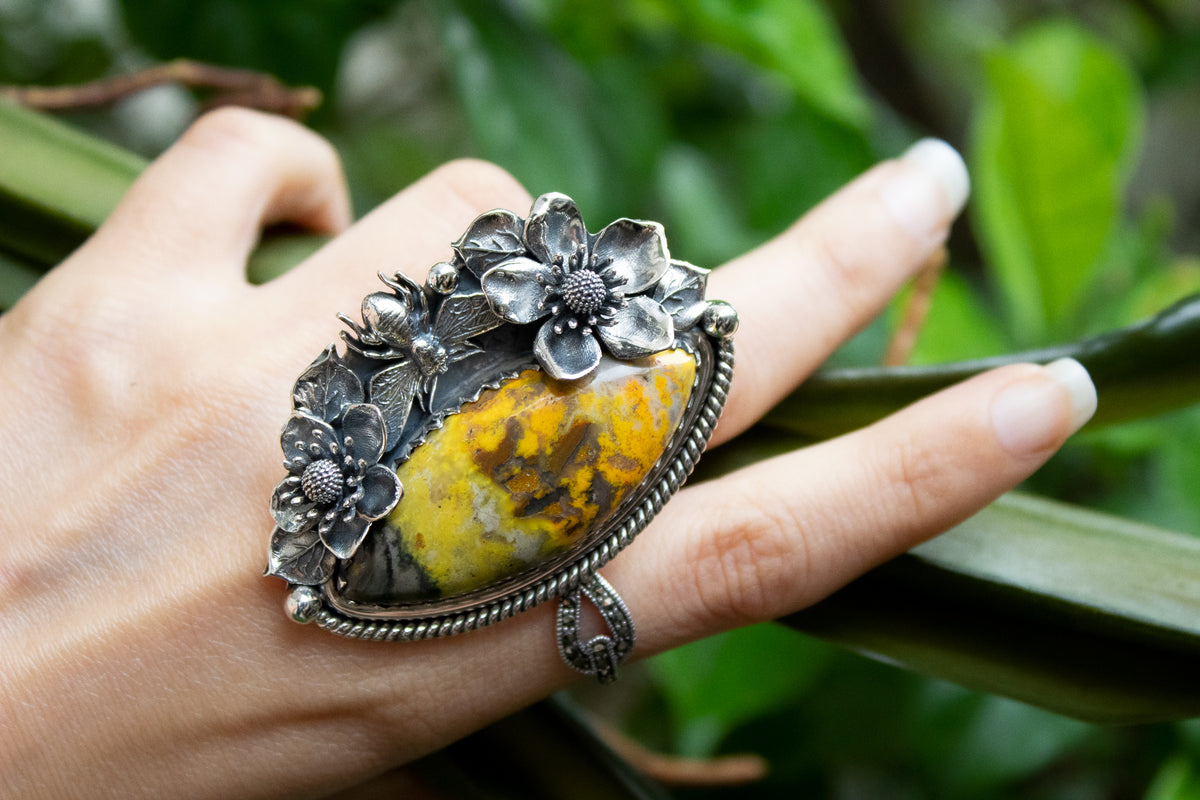 The Honeyed Blossom: Bumble Bee Jasper Ring, AR- 7114