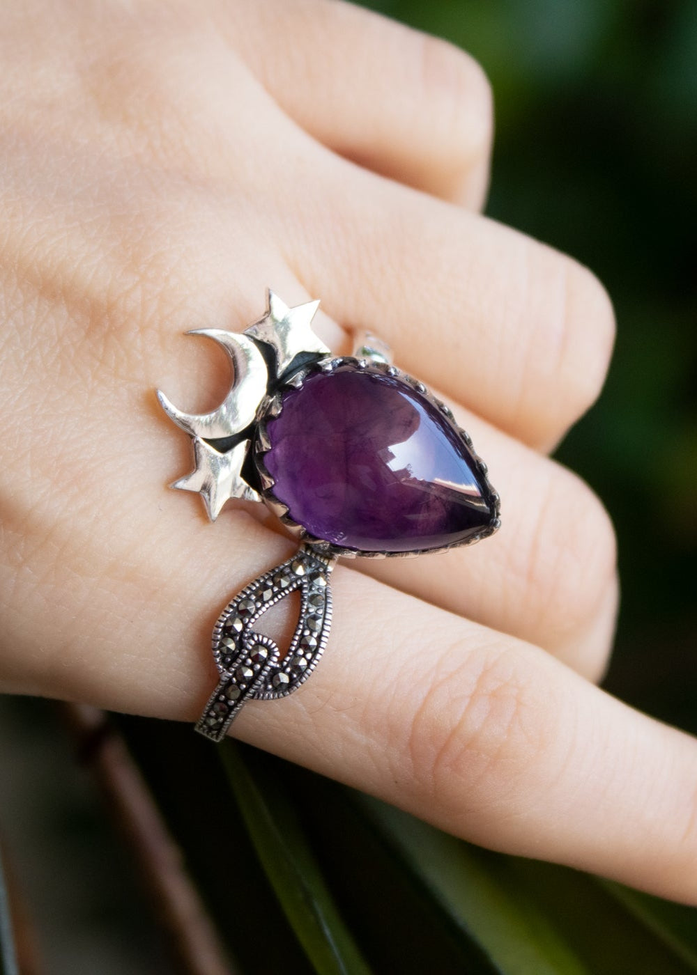 Natural Purple Amethyst Ring, Sterling Silver, AR-6804