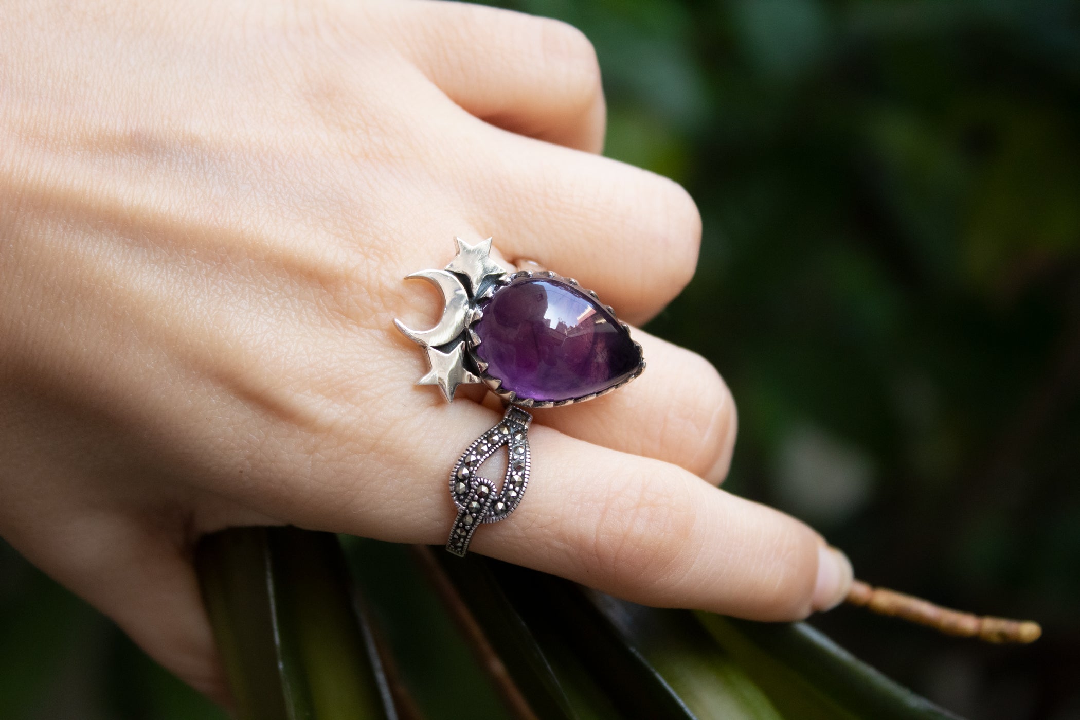 Natural Purple Amethyst Ring, Sterling Silver, AR-6804