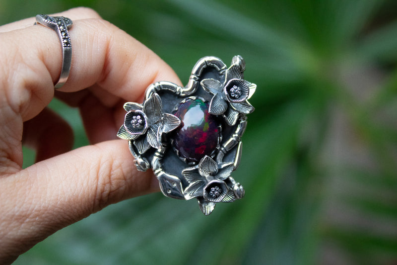 Serpent’s Embrace Black Opal Ring, AR-7124