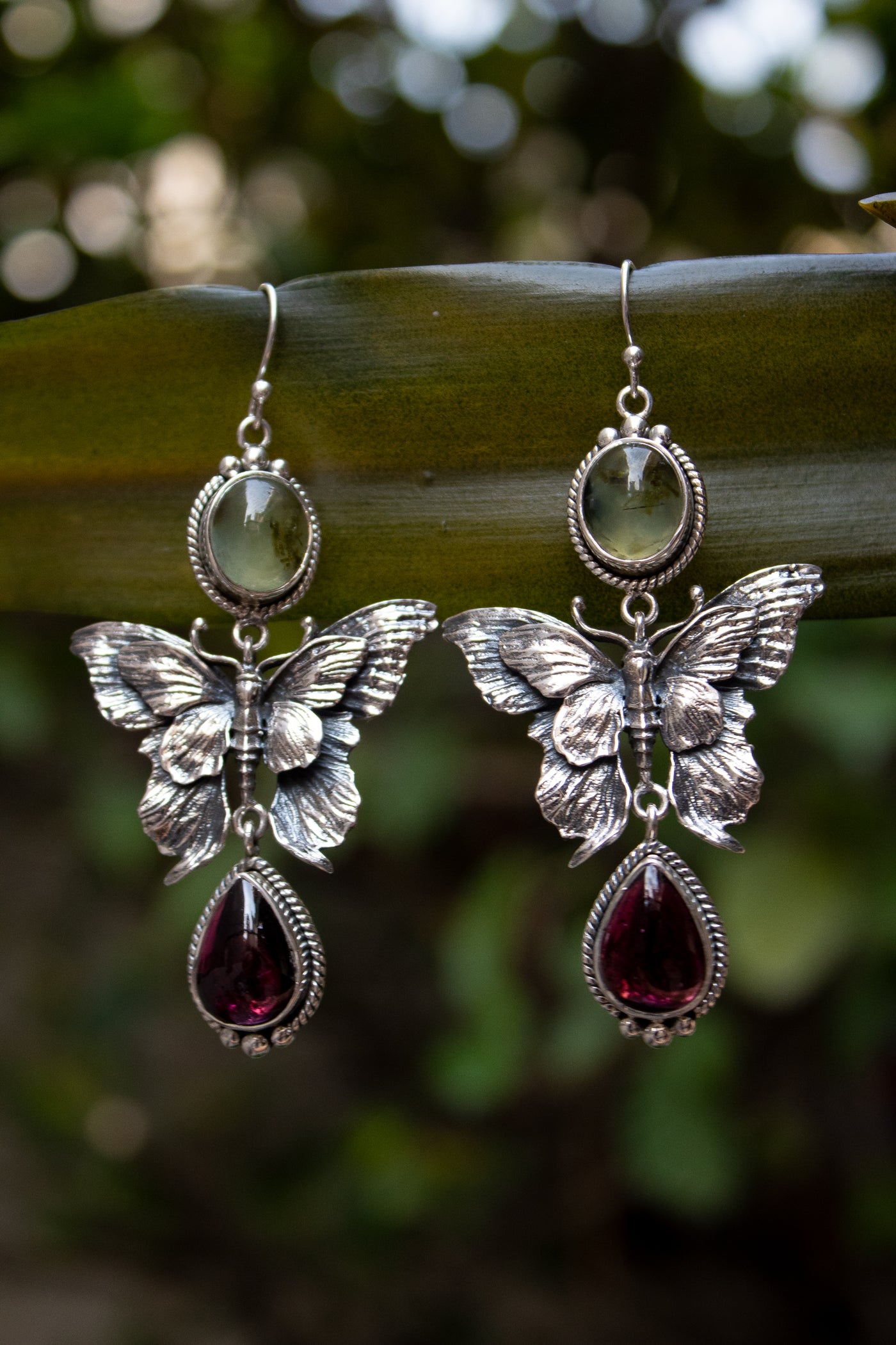 Whispers of Renewal: Prehnite & Garnet Earrings, AE- 7531