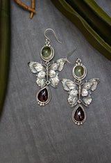 Whispers of Renewal: Prehnite & Garnet Earrings, AE- 7531