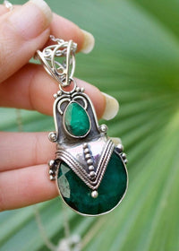 Boho Style Anniversary Sterling Silver Emerald Pendant, AP-5029