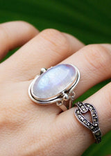 Bague en pierre de lune en argent sterling, bague Boho faite à la main AR-1106