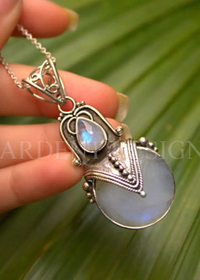 Moonstone Pendant, Blue Moonstone Gemstone Sterling Silver, SKU 6106