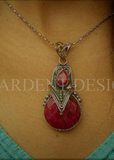 Ruby Pendant Sterling Silver, Red Stone Pendant Handmade Artisan, SKU 6148