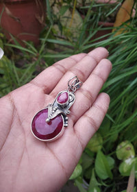 Ruby Pendant Sterling Silver, Red Stone Pendant Handmade Artisan, SKU 6148