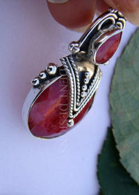 Ruby Pendant Sterling Silver, Red Stone Pendant Handmade Artisan, SKU 6148