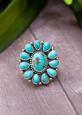 Turquoise Cluster Ring, Boho, Blue Stone Ring, SKU 6159