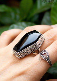 Coffin Ring, Black Onyx Ring, Vintage Inspired, SKU 6162