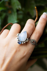 Natural Moonstone & Kyanite Gemstone Ring, Boho, SKU 6186
