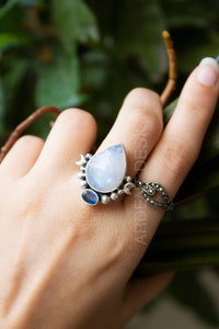 Natural Moonstone & Kyanite Gemstone Ring, Boho, SKU 6186