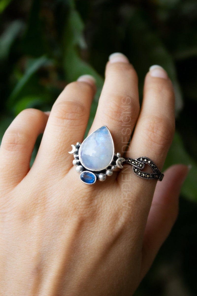 Natural Moonstone & Kyanite Gemstone Ring, Boho, SKU 6186